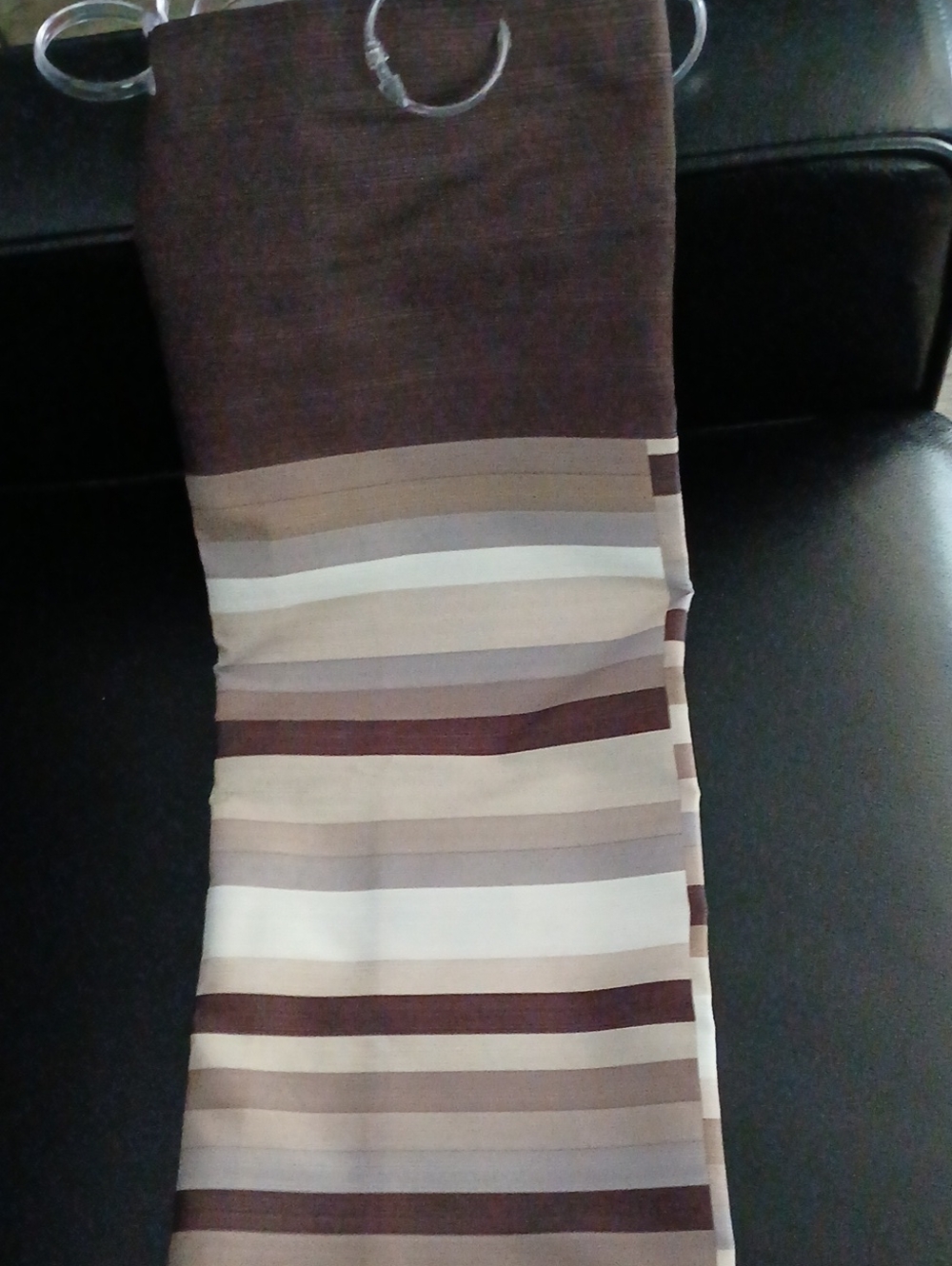 Shower Curtain Standard Size with Brown and Cream Striped Pattern.